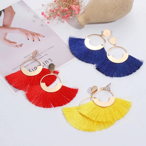 Big Tassel Drop Vintage Statement Earrings - Picture 3 of 7